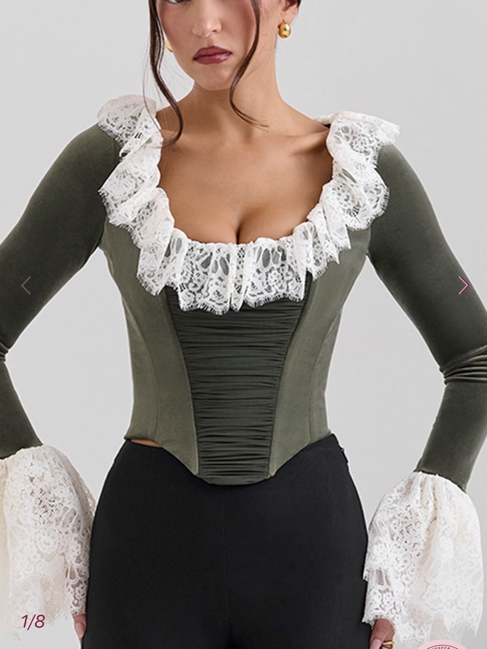 HOUSE OF CB JACINDA Forest Green Velvet Lace Trimmed Corset Top